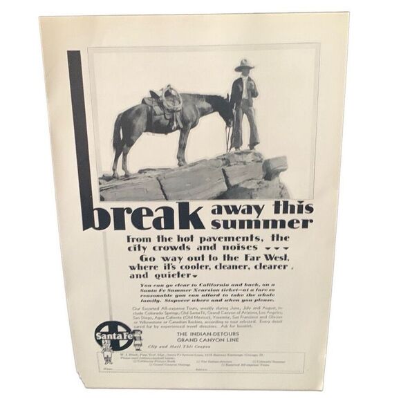 Vintage 1930 Santa Fe Break Away This Summer Ad Advertisement - Picture 4 of 5
